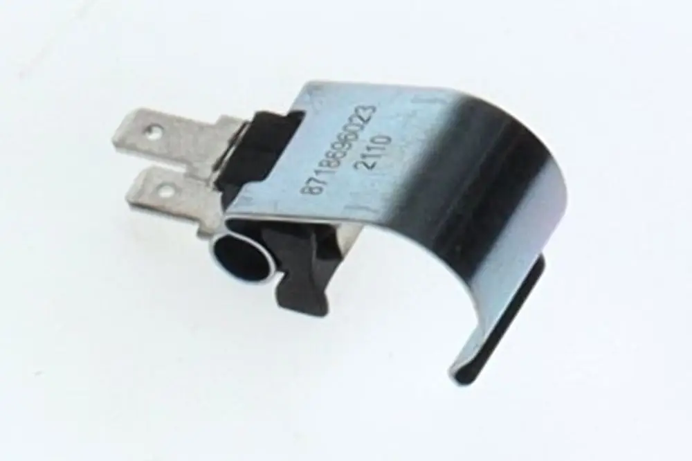 Bosch-Temperatursensor mit zwei Anschlussklemmen und einer gebogenen Metallhalterung für Montagezwecke.